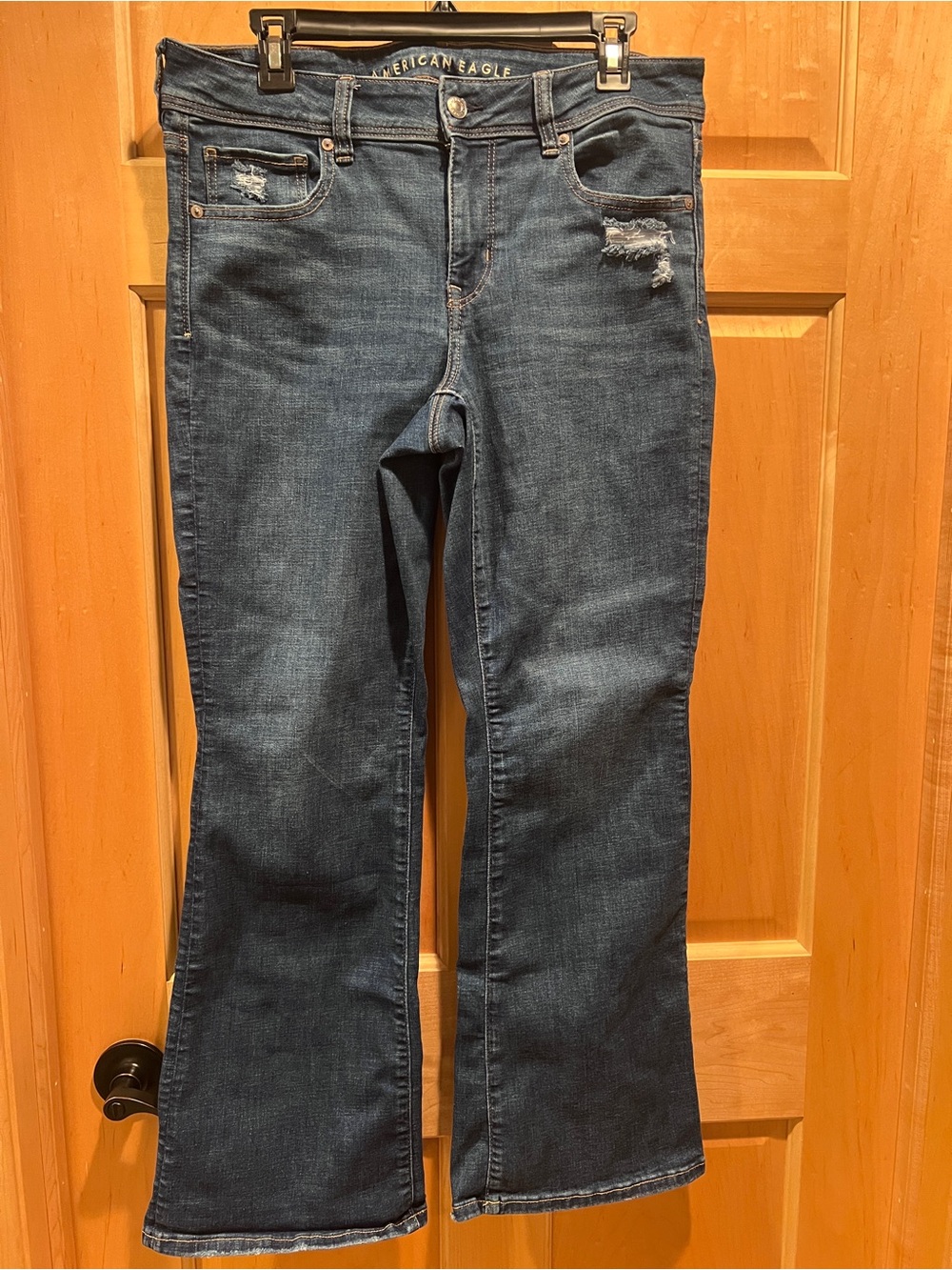 American Eagle Kick Boot Jeans Blue Denim Women's Short Next Level Stretch 12